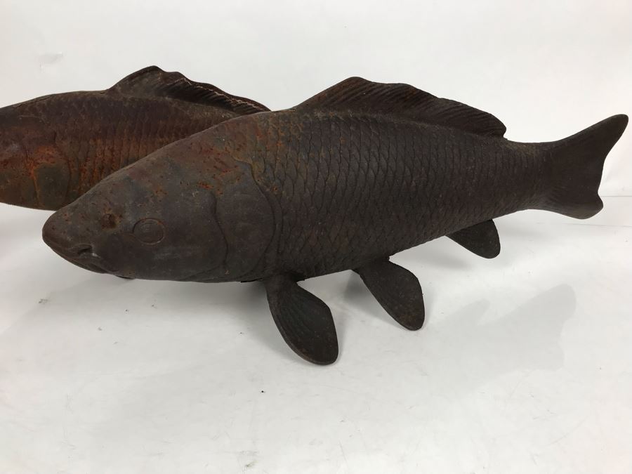JUST ADDED - Pair Of Metal Koi Fish Garden Statuary 20L X 8H [Photo 3]