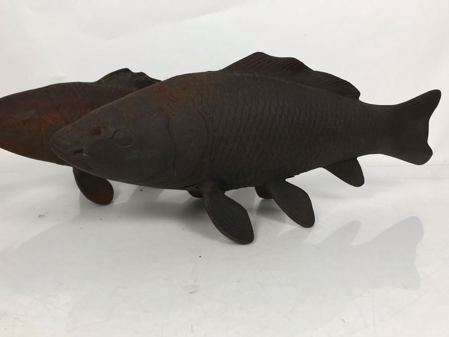 JUST ADDED - Pair Of Metal Koi Fish Garden Statuary 20L X 8H [Photo 2]
