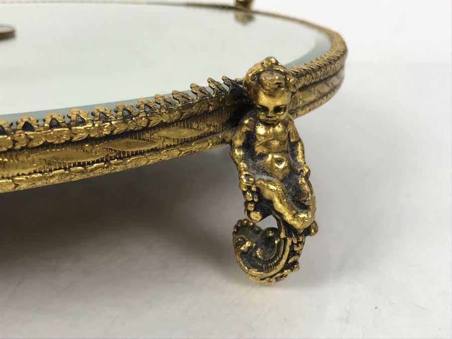 Vintage Stylebuilt Accessories Cherub Footed Vanity Mirror Tray 11R [Photo 5]