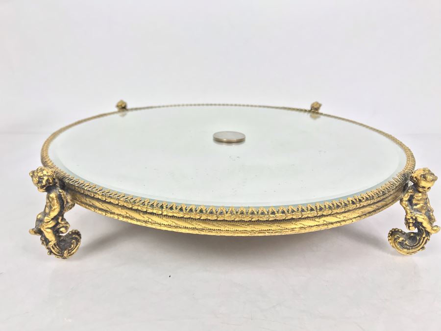 Vintage Stylebuilt Accessories Cherub Footed Vanity Mirror Tray 11R [Photo 1]