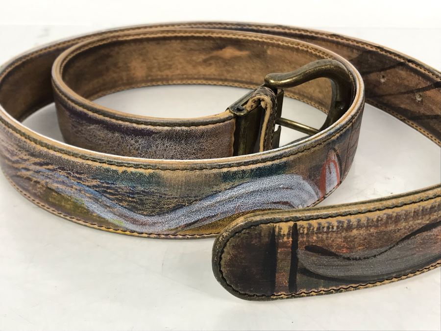 Jane Yoo Wearable Art Handpainted Signed Leather Belt 36L [Photo 6]