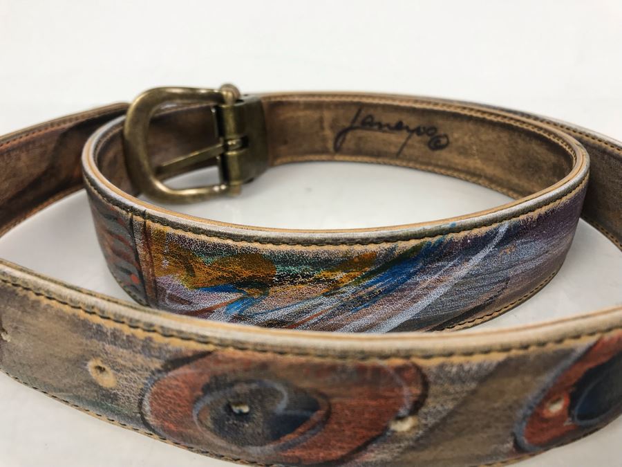 Jane Yoo Wearable Art Handpainted Signed Leather Belt 36L [Photo 3]