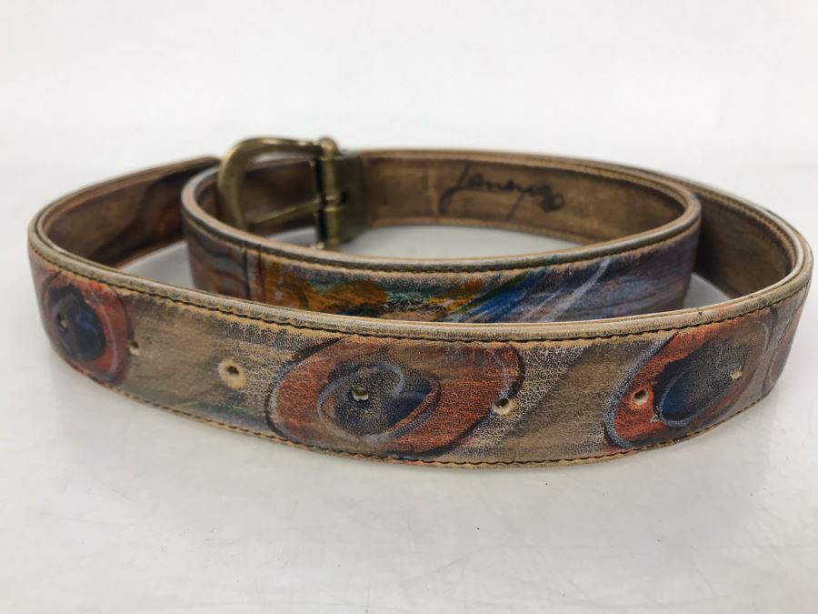 Jane Yoo Wearable Art Handpainted Signed Leather Belt 36L [Photo 2]