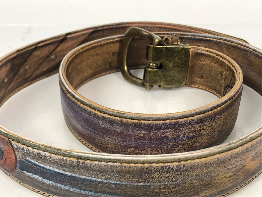 Jane Yoo Wearable Art Handpainted Signed Leather Belt 36L [Photo 5]