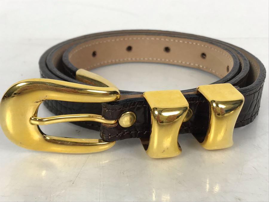 New B.B. Simon Leather Belt With Gold Tone Belt Buckle Size L 265 F 84 [Photo 1]