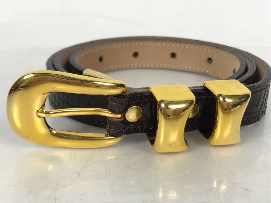 New B.B. Simon Leather Belt With Gold Tone Belt Buckle Size L 265 F 84 [Photo 2]
