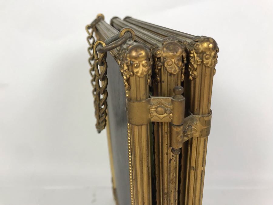 Antique Beveled Glass Hinged 3-Panel Mirror With Gilded Metal Framing Each Frame Is 7.5W X 10.5H [Photo 8]