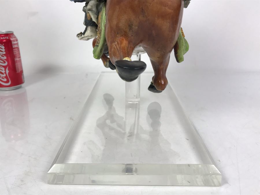 JUST ADDED - Vintage Asian Roof Tile With Acrylic Stand 16W X 7D X 17H - See Photos For Repaired Damage On Horses Feet And Sword [Photo 18]
