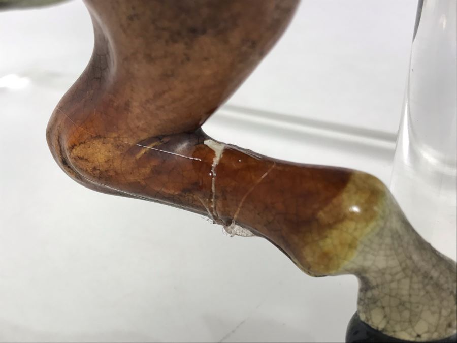 JUST ADDED - Vintage Asian Roof Tile With Acrylic Stand 16W X 7D X 17H - See Photos For Repaired Damage On Horses Feet And Sword [Photo 16]