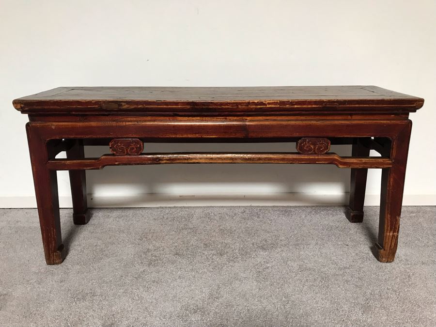 JUST ADDED - Vintage Chinese Wooden Bench 42W X 12D X 19.5H [Photo 2]