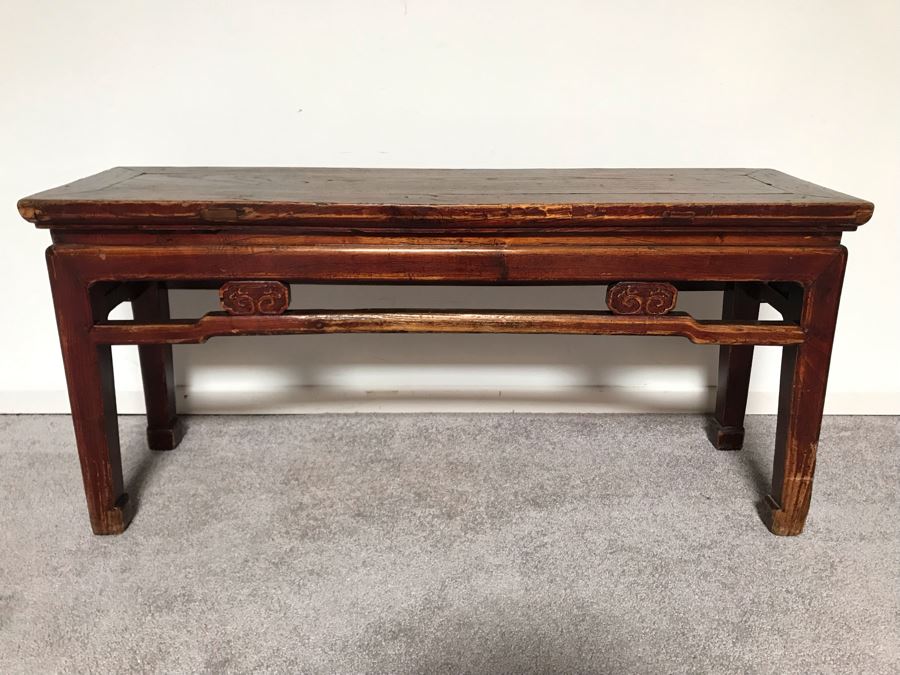 JUST ADDED - Vintage Chinese Wooden Bench 42W X 12D X 19.5H [Photo 1]