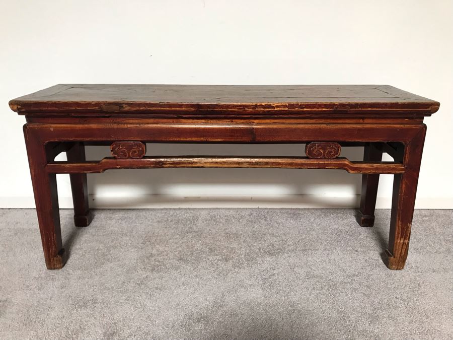 JUST ADDED - Vintage Chinese Wooden Bench 42W X 12D X 19.5H