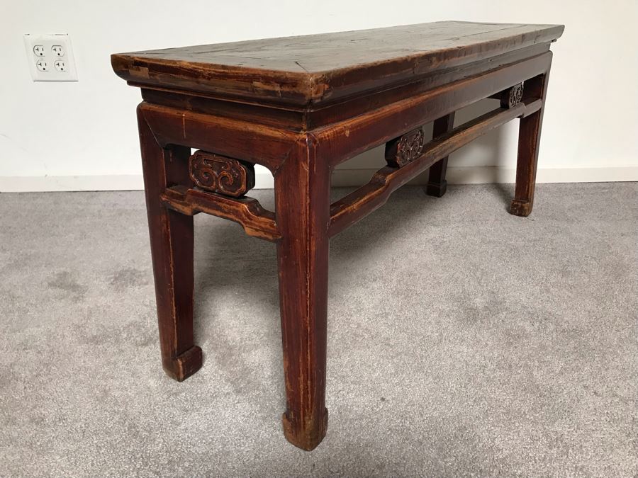 JUST ADDED - Vintage Chinese Wooden Bench 42W X 12D X 19.5H