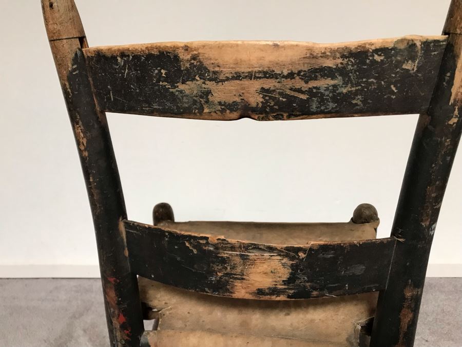 JUST ADDED - Primitive Wooden Childs Leather Hide Seat Chair [Photo 9]