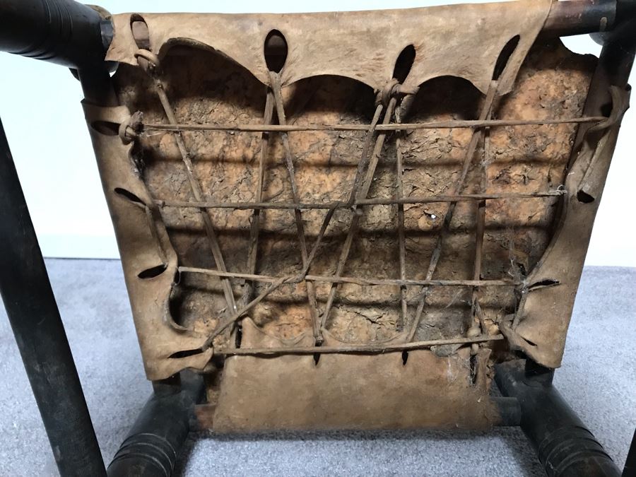JUST ADDED - Primitive Wooden Childs Leather Hide Seat Chair [Photo 12]