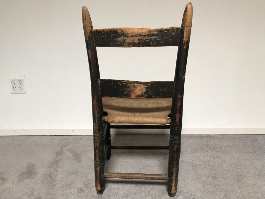 JUST ADDED - Primitive Wooden Childs Leather Hide Seat Chair