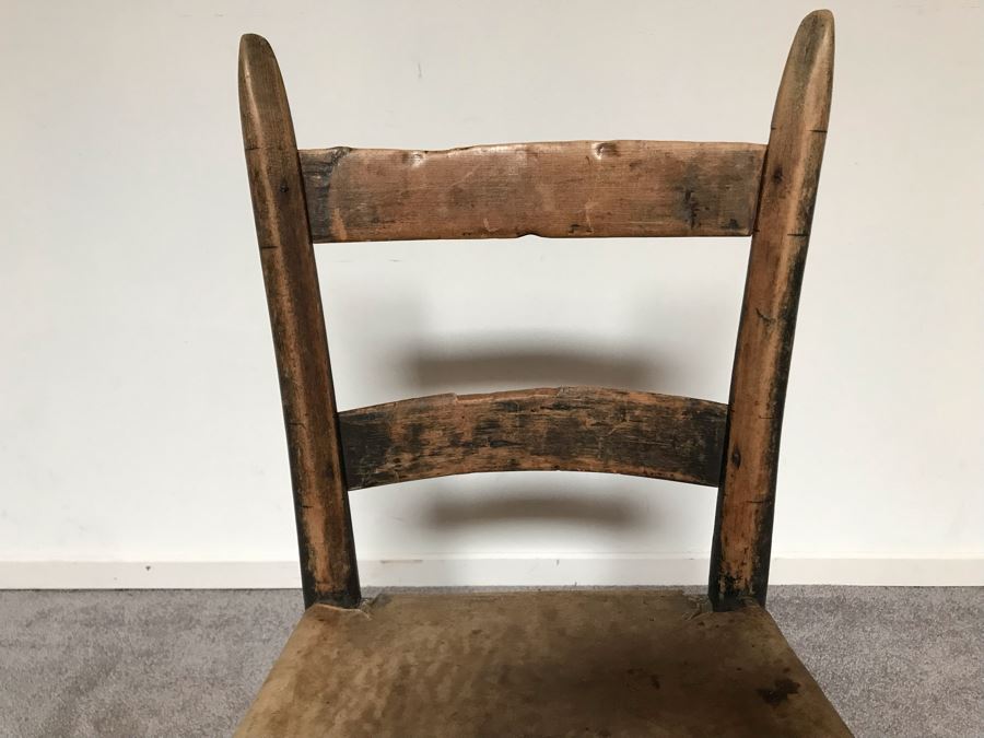 JUST ADDED - Primitive Wooden Childs Leather Hide Seat Chair [Photo 5]