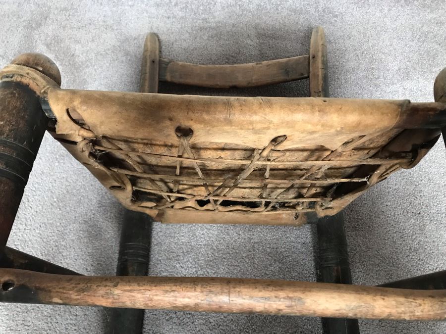 JUST ADDED - Primitive Wooden Childs Leather Hide Seat Chair [Photo 13]