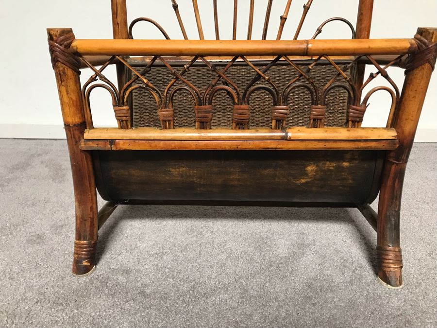 JUST ADDED - Vintage Rattan Magazine Rack 18W X 11D X 23H [Photo 3]