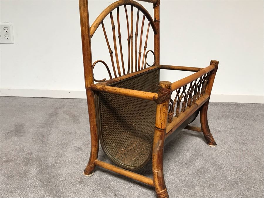 JUST ADDED - Vintage Rattan Magazine Rack 18W X 11D X 23H [Photo 7]