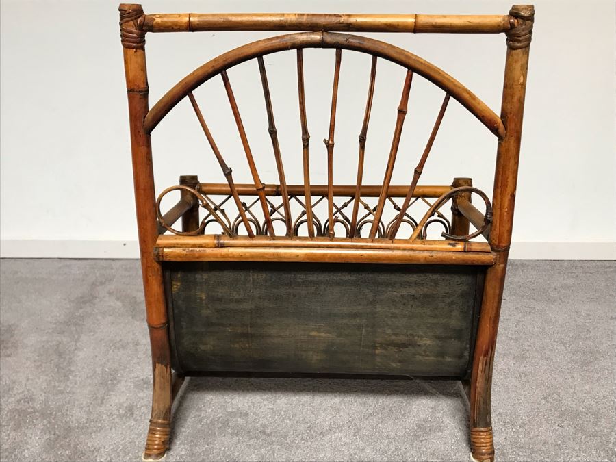 JUST ADDED - Vintage Rattan Magazine Rack 18W X 11D X 23H [Photo 8]