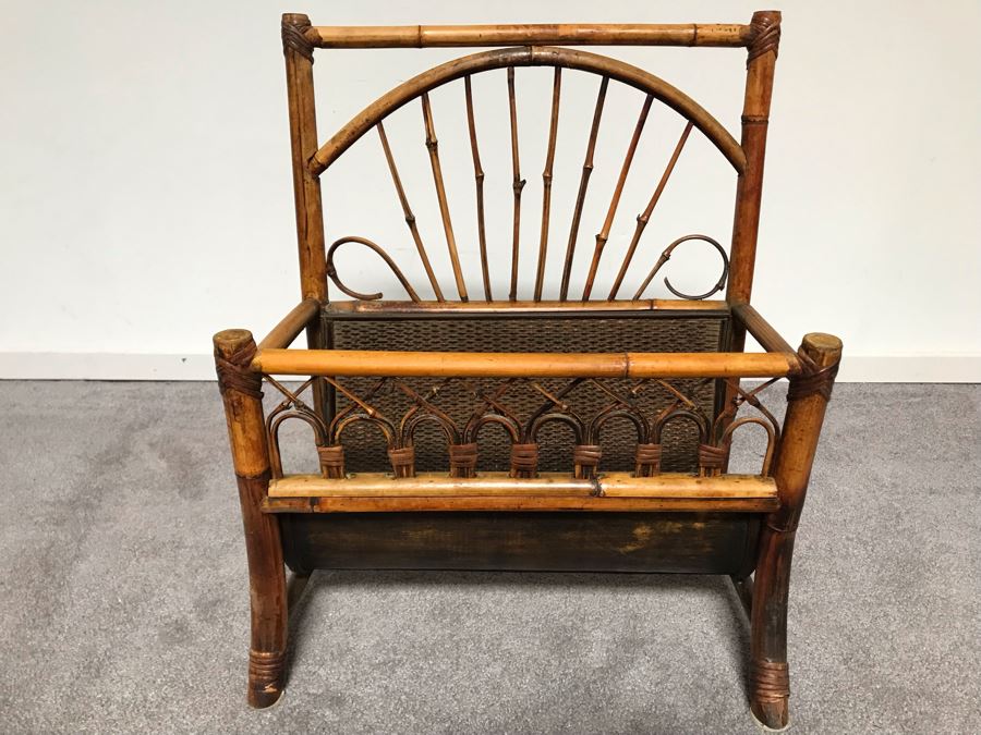 JUST ADDED - Vintage Rattan Magazine Rack 18W X 11D X 23H [Photo 2]