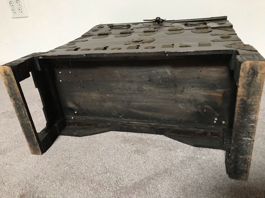 JUST ADDED - Vintage Korean Wooden Cabinet With Brass Hardware 23W X 10.5D X 25.5H [Photo 17]