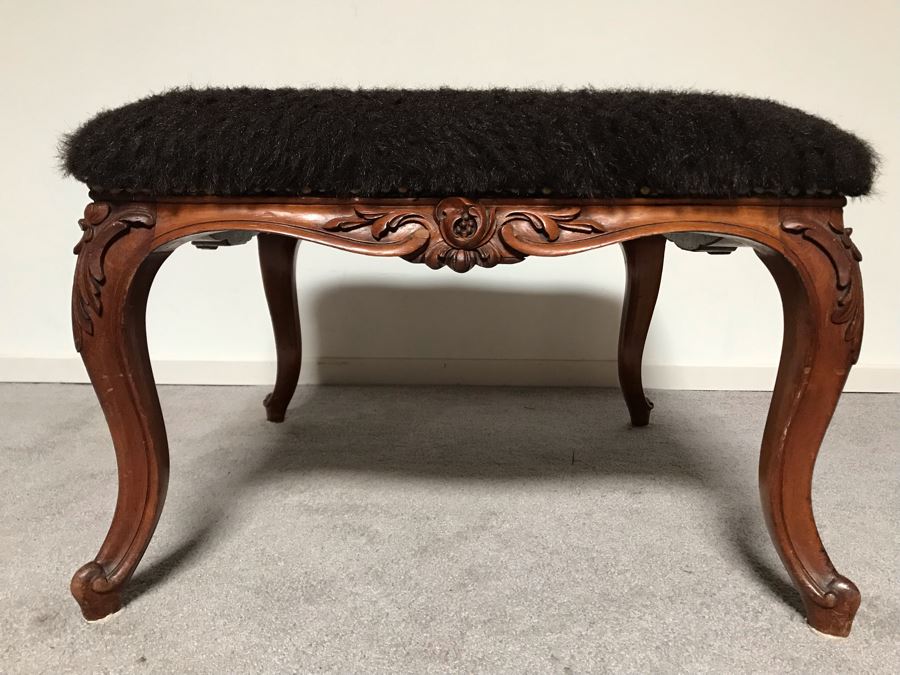 JUST ADDED - Vintage Wooden Upholstered Stool 26W X 26D X 18H [Photo 3]