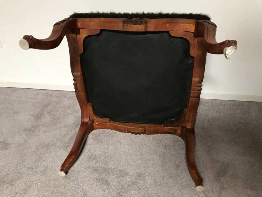 JUST ADDED - Vintage Wooden Upholstered Stool 26W X 26D X 18H [Photo 9]