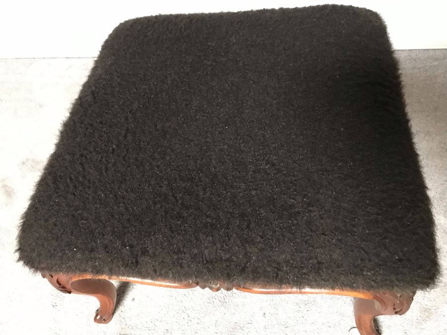 JUST ADDED - Vintage Wooden Upholstered Stool 26W X 26D X 18H [Photo 8]