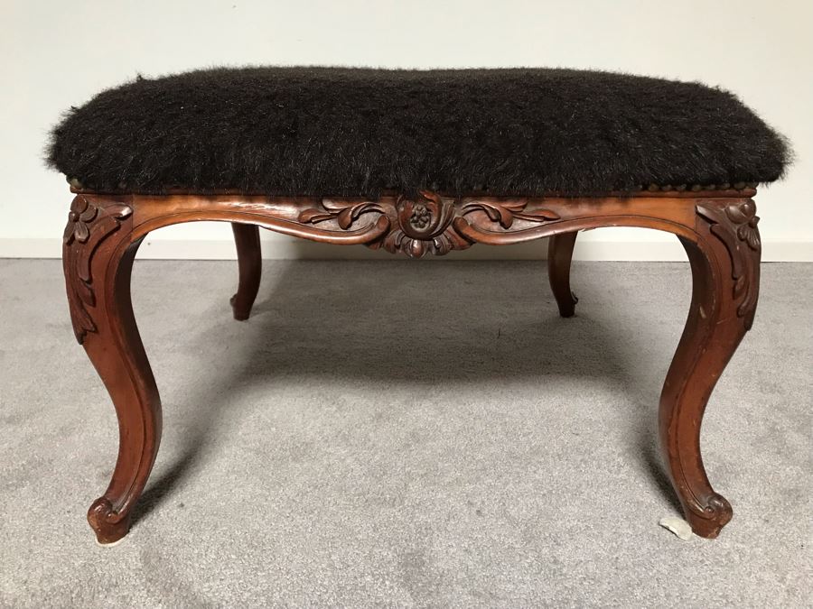 JUST ADDED - Vintage Wooden Upholstered Stool 26W X 26D X 18H [Photo 6]