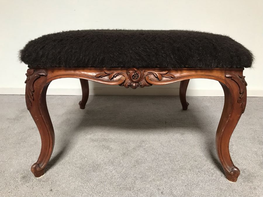 JUST ADDED - Vintage Wooden Upholstered Stool 26W X 26D X 18H [Photo 1]