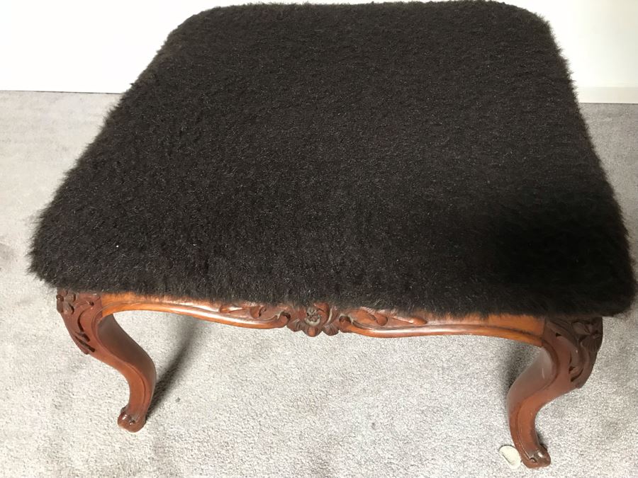 JUST ADDED - Vintage Wooden Upholstered Stool 26W X 26D X 18H [Photo 7]