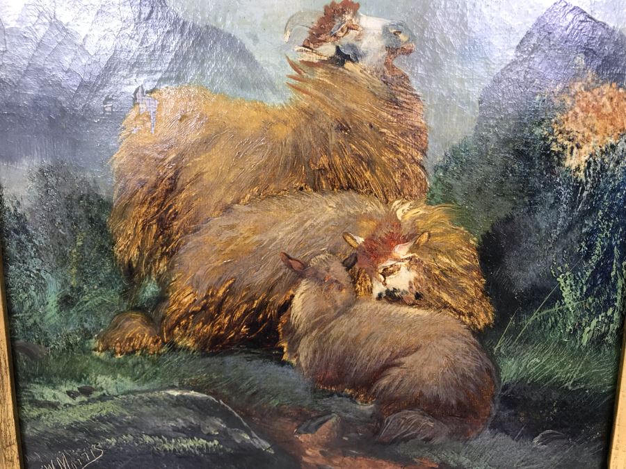 JUST ADDED - Original Antique Painting Of Highlands Sheep By John W Morris J W Morris In Antique Gilded Frame 10 X 12 [Photo 7]