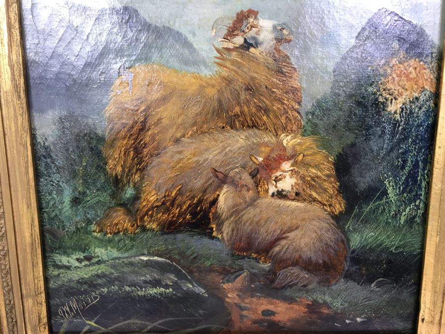 JUST ADDED - Original Antique Painting Of Highlands Sheep By John W Morris J W Morris In Antique Gilded Frame 10 X 12 [Photo 5]