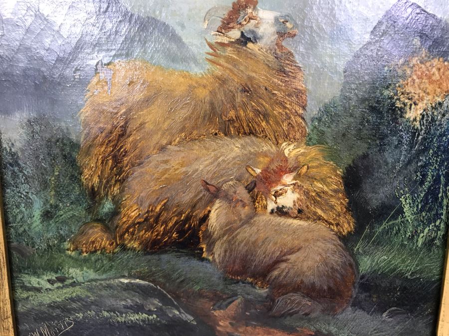 JUST ADDED - Original Antique Painting Of Highlands Sheep By John W Morris J W Morris In Antique Gilded Frame 10 X 12 [Photo 8]