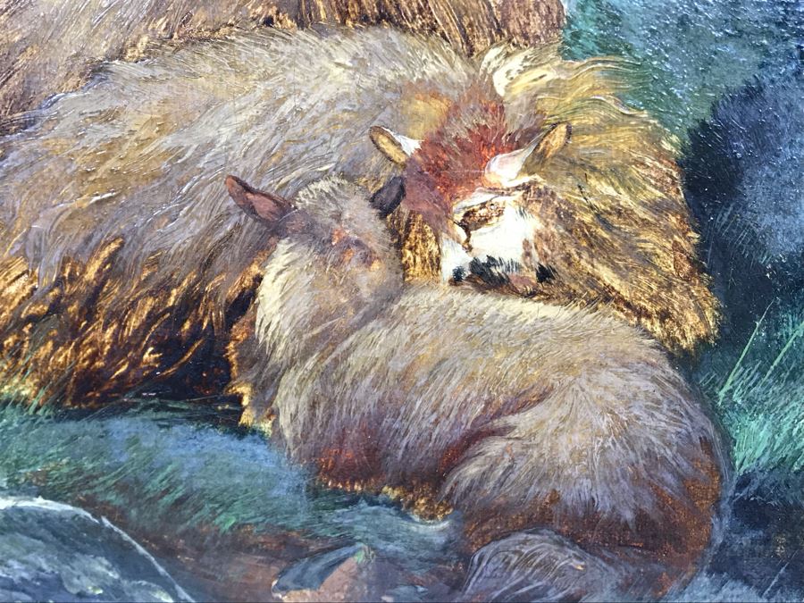 JUST ADDED - Original Antique Painting Of Highlands Sheep By John W Morris J W Morris In Antique Gilded Frame 10 X 12 [Photo 9]
