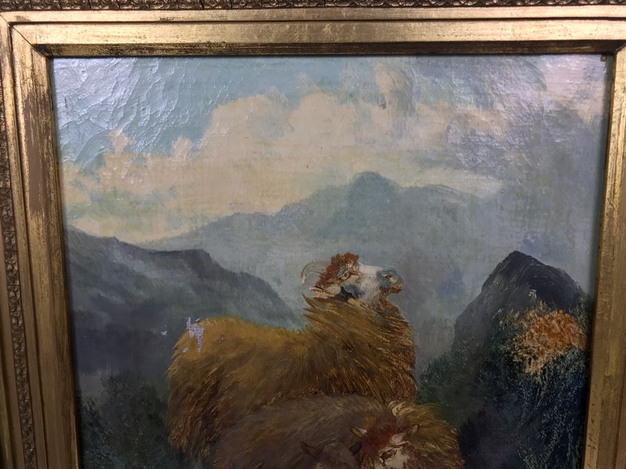 JUST ADDED - Original Antique Painting Of Highlands Sheep By John W Morris J W Morris In Antique Gilded Frame 10 X 12 [Photo 12]