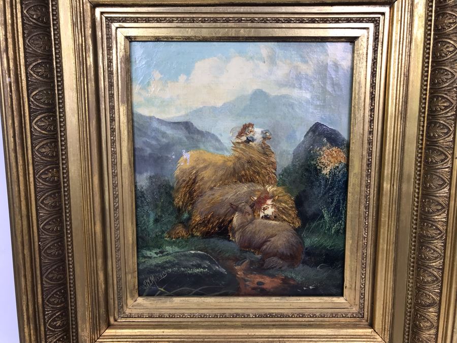 JUST ADDED - Original Antique Painting Of Highlands Sheep By John W Morris J W Morris In Antique Gilded Frame 10 X 12 [Photo 3]