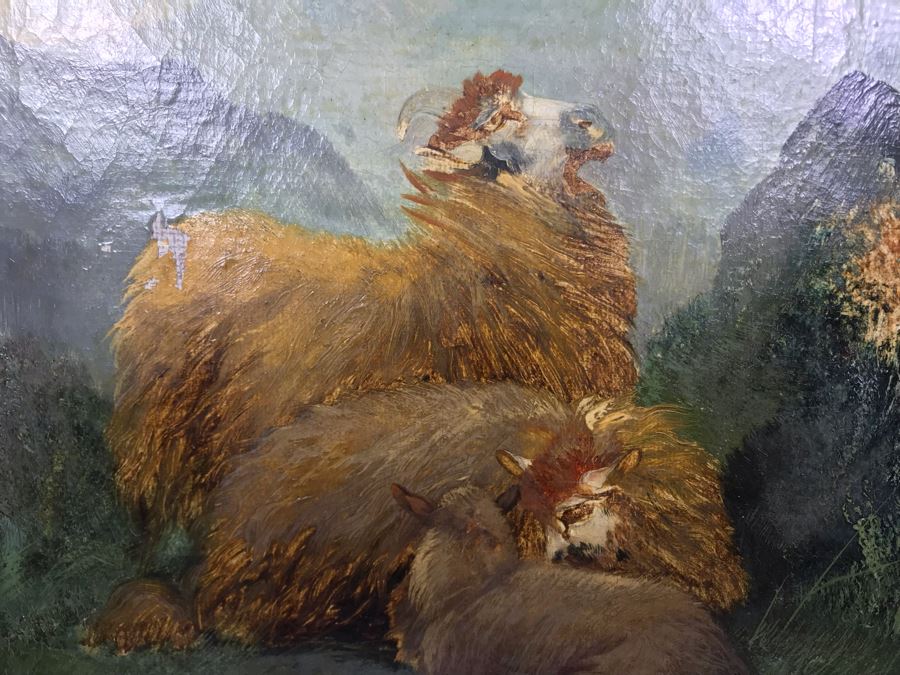JUST ADDED - Original Antique Painting Of Highlands Sheep By John W Morris J W Morris In Antique Gilded Frame 10 X 12 [Photo 6]