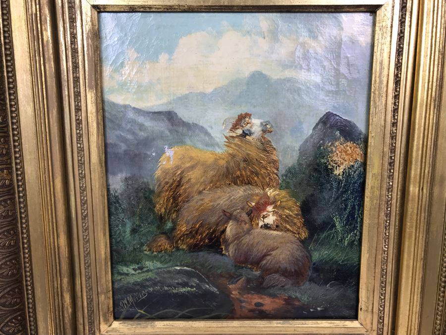 JUST ADDED - Original Antique Painting Of Highlands Sheep By John W Morris J W Morris In Antique Gilded Frame 10 X 12 [Photo 4]