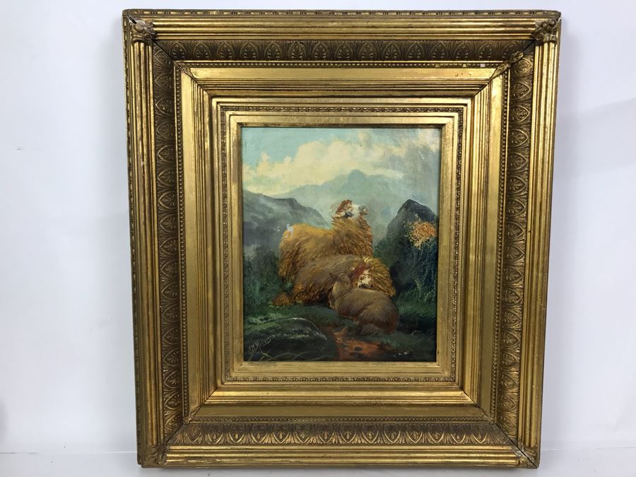 JUST ADDED - Original Antique Painting Of Highlands Sheep By John W Morris J W Morris In Antique Gilded Frame 10 X 12 [Photo 2]