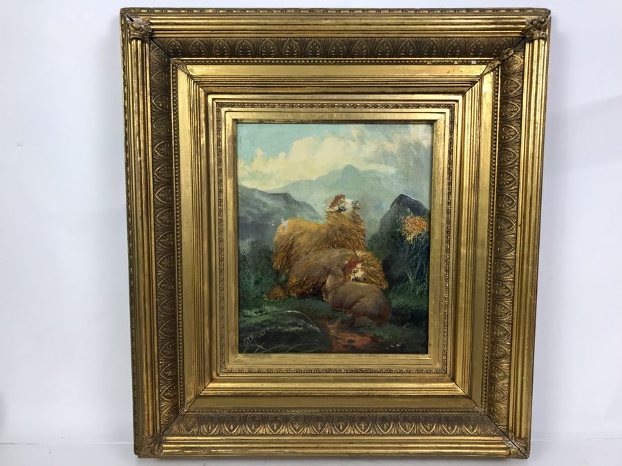 JUST ADDED - Original Antique Painting Of Highlands Sheep By John W Morris J W Morris In Antique Gilded Frame 10 X 12 [Photo 1]