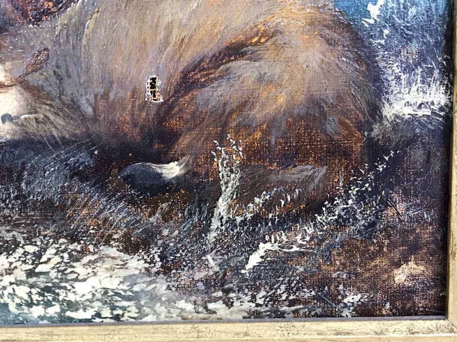 JUST ADDED - Original Antique Painting Of Highlands Sheep Unsigned Appears To Be Same Artist As Adjacent Painting In Antique Gilded Frame 10 X 12 [Photo 12]