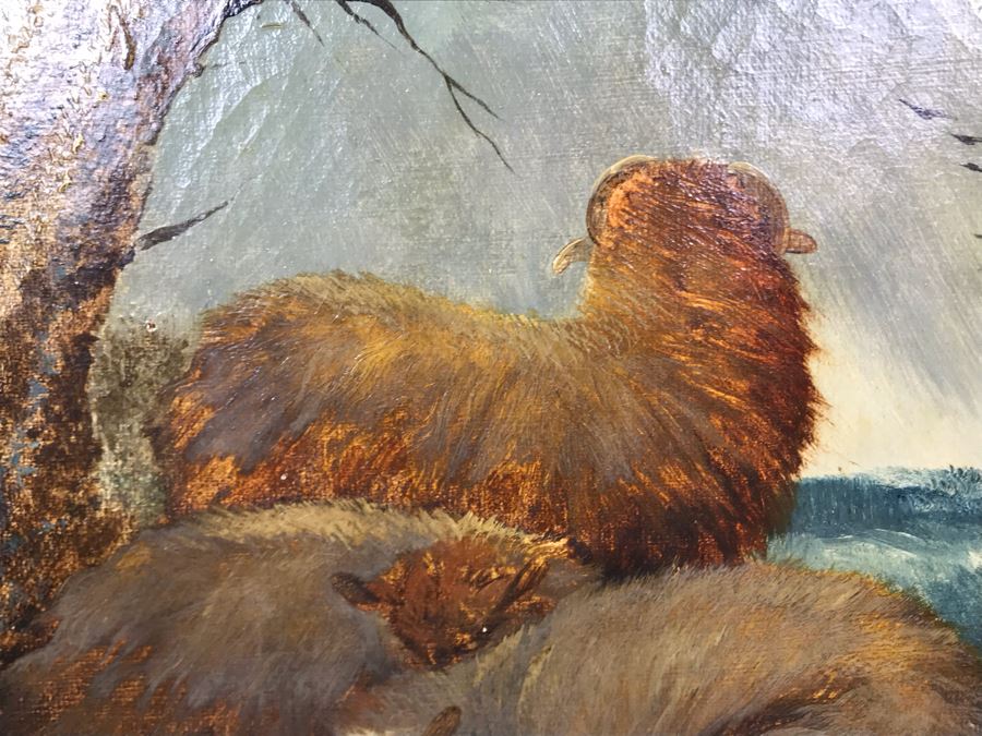 JUST ADDED - Original Antique Painting Of Highlands Sheep Unsigned Appears To Be Same Artist As Adjacent Painting In Antique Gilded Frame 10 X 12 [Photo 7]