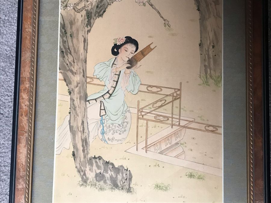 JUST ADDED - Vintage Original Asian Signed Framed Silk Scroll Painting 9W X 19H [Photo 3]
