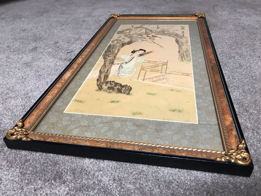 JUST ADDED - Vintage Original Asian Signed Framed Silk Scroll Painting 9W X 19H [Photo 13]