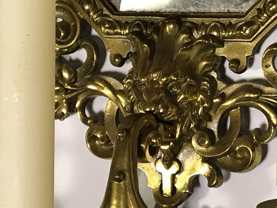 JUST ADDED - Vintage Brass Beveled Glass Wall Mirror With Candelabra 24H X 6D X 13W [Photo 3]