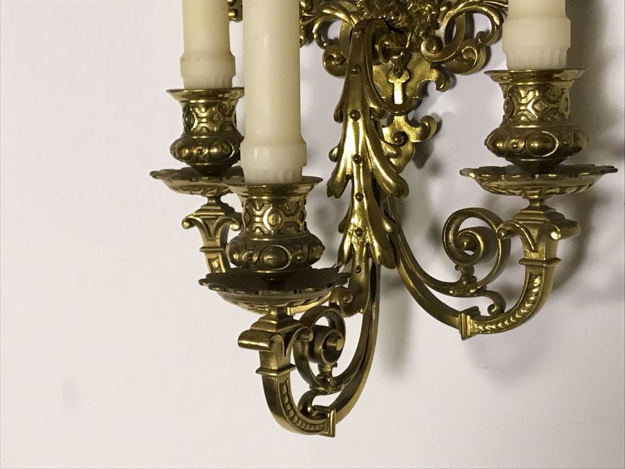JUST ADDED - Vintage Brass Beveled Glass Wall Mirror With Candelabra 24H X 6D X 13W [Photo 4]