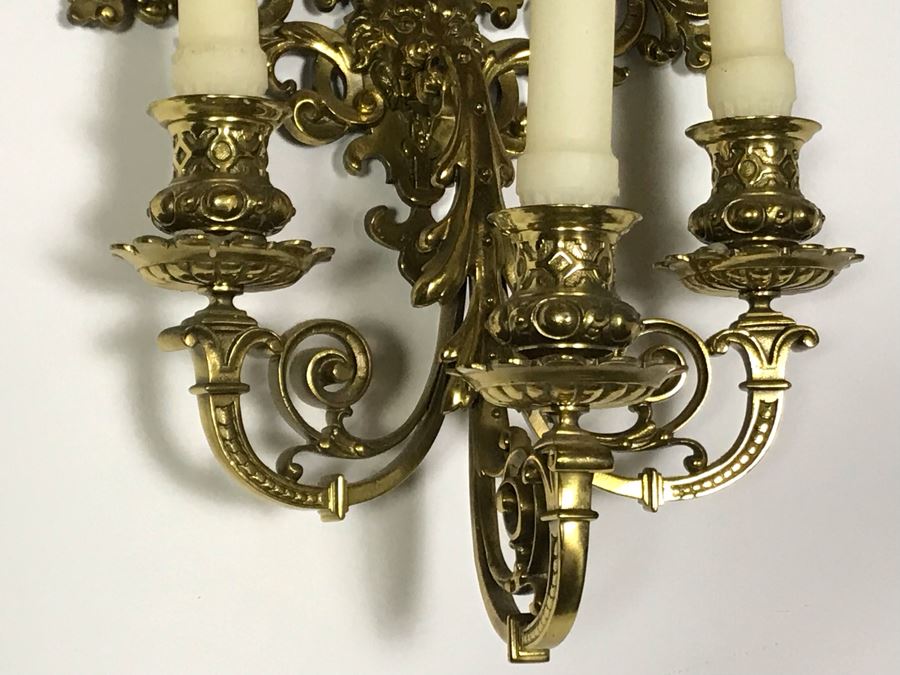 JUST ADDED - Vintage Brass Beveled Glass Wall Mirror With Candelabra 24H X 6D X 13W [Photo 10]